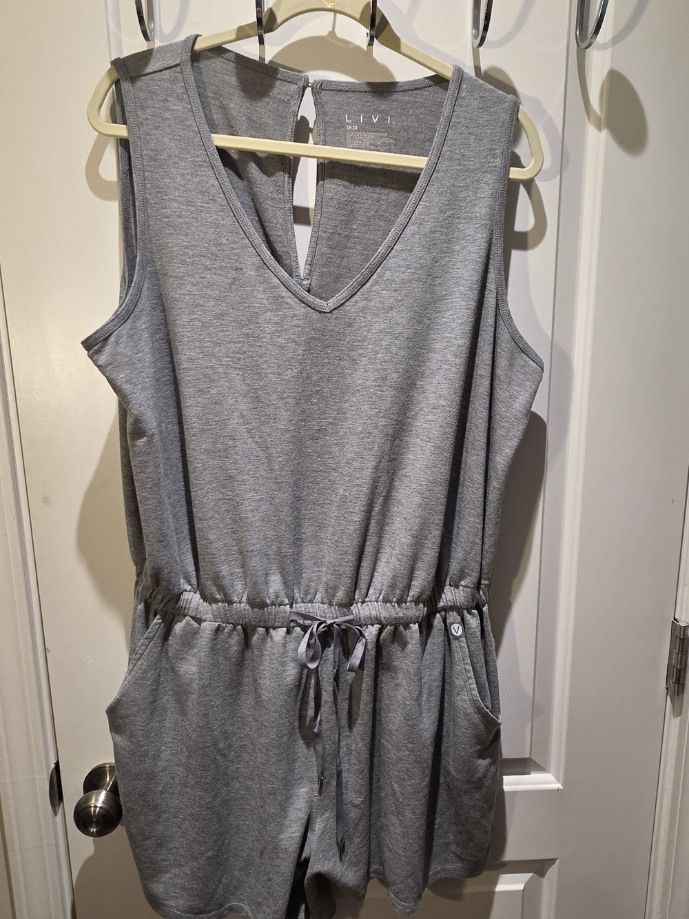 Livi Gray Sleeveless V-Neck Drawstring Romper